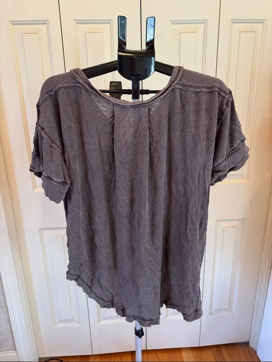 We The Free Free People Washed Henley Tee - Charcoal Gray - Picture 7 of 9